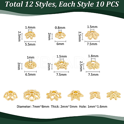 120Pcs 12 Styles Alloy Flower Bead Caps FIND-UN0015-76-1
