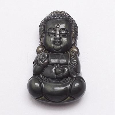 Natural Ice Rainbow Obsidian Carven Pendants G-A169-053-1