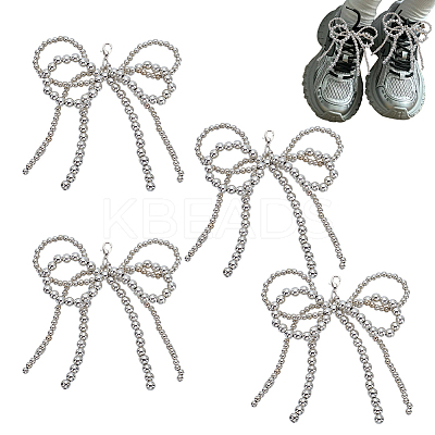 4Pcs Bowknot Plastic Imitation Pearl Beads Shoe Charms AJEW-HY0001-92-1