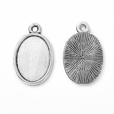 Tibetan Style Antique Silver Alloy Flat Oval Pendant Cabochon Settings X-TIBEP-M022-36AS-1