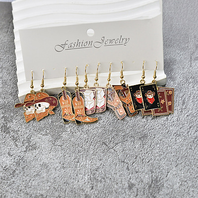 5 Pairs Halloween Alloy Enamel Dangle Earrings FS-WGBF0DA-02-1