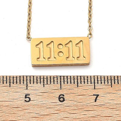 304 Stainless Steel 11:11 Number Rectangle Pendant Necklace with Cable Chains for Women LS-NJEW-NH0001-04G-1