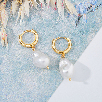 1 Pair Plastic Pearl Dangle Hoop Earrings EJEW-FI0002-23-1