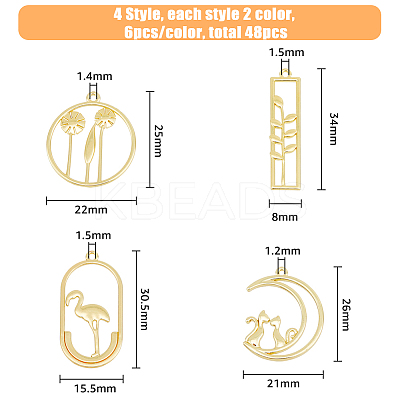 48Pcs 8 Style Rack Plating Alloy Pendants FIND-FH0006-18-1