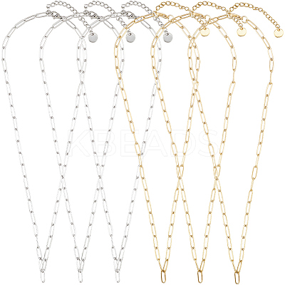6Pcs 2 Colors 304 Stainless Steel Paperclip Chain Necklaces NJEW-SC0001-58B-1
