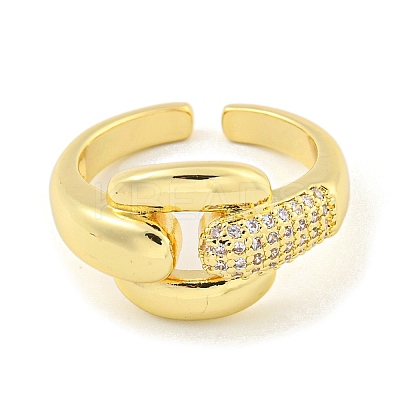 Brass Micro Pave Cubic Zirconia Open Cuff Ring LS-AJEW-U003-06G-1