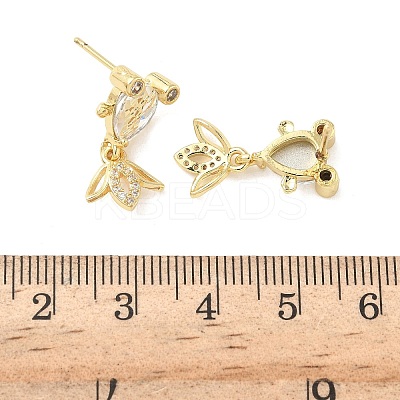 Brass Micro Pave Cubic Zirconia Fish Dangle Stud Earrings EJEW-K320-01G-22-1