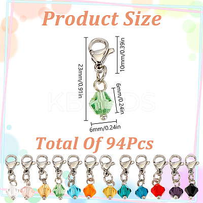 96Pcs 12 Colors Bicone Glass Pendant Decoration HJEW-GO00064-1