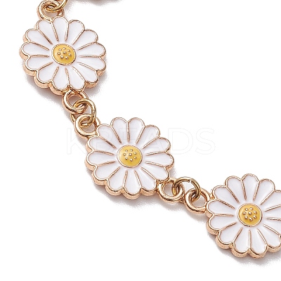 4Pcs 4 Styles Daisy Flower Alloy Enamel Charm Bracelet Sets BJEW-JB10546-1