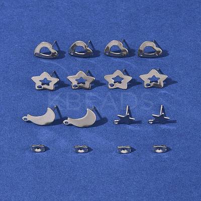 16Pcs 4 Styles 304 Stainless Steel Stud Earring Findings STAS-FS0001-85P-1
