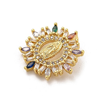 Virgin Mary Theme Rack Plating Brass Micro Pave Cubic Zirconia Pendants KK-G513-33G-1