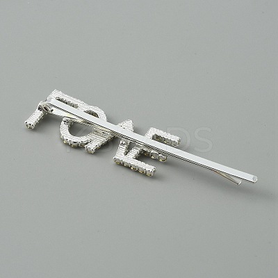 Word LOVE Alloy Rhinestone Hair Bobby Pins FIND-WH0152-34B-S-1