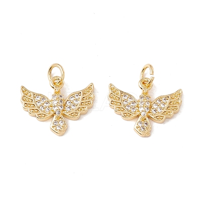 Brass Micro Pave Clear Cubic Zirconia Charms KK-G415-31G-1
