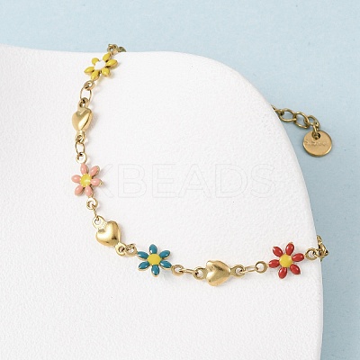 Flower & Heart 304 Stainless Steel Link Bracelets for Women LS-BJEW-F524-06A-G-1