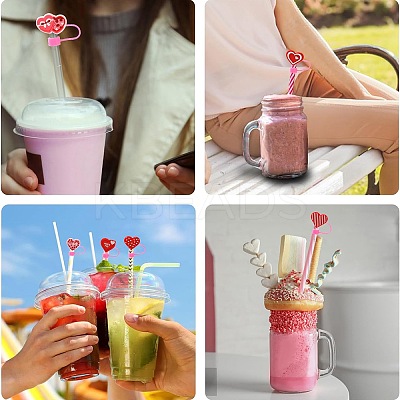 12Pcs 6 Styles Valentine's Day Theme PVC & Silicone Dustproof Straw Cap AJEW-CJ0001-26-1