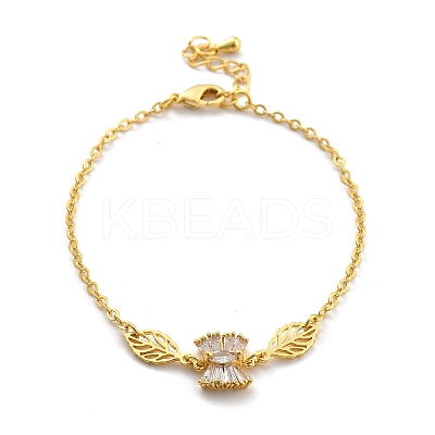 Brass Micro Pave Clear Cubic Zirconia Link Bracelets BJEW-U020-12G-1