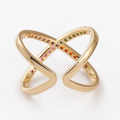 Brass Micro Pave Cubic Zirconia Cuff Rings RJEW-C101-13G-A-1