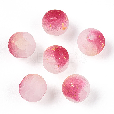 Frosted Baking Paint Crackle Glass Beads with Glitter Powder X1-DGLA-T004-8mm-01A-1