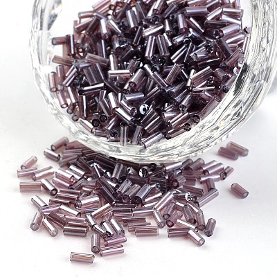 Transparent Colours Pearl Luster Plated Round Hole Glass Bugle Beads SEED-I001-116-1