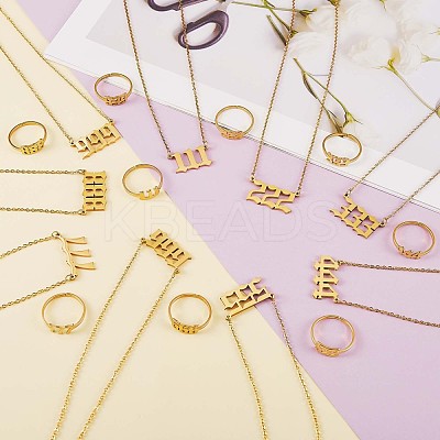 Number Pendant Necklace & Open Cuff Ring JX200A-1