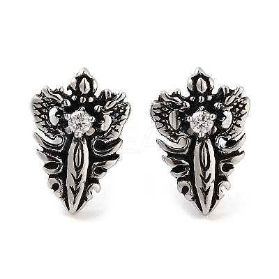 316 Surgical Stainless Steel Pave Clear Cubic Zirconia Stud Earrings for Women Men EJEW-Z050-13AS-1
