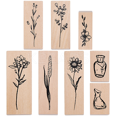 Flower Wooden Rubber Stamps Sets DIY-WH20013-69A-1