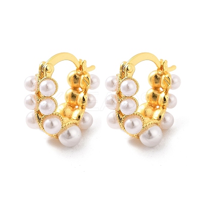 Rack Plating Brass ABS Imitation Pearl Hoop Earrings EJEW-M029-02G-1