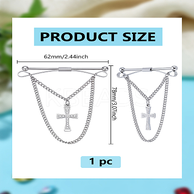 1Pc Cross Brass Rhinestone Hanging Chains Collar Pins Tie Clips AJEW-LP0002-47P-1