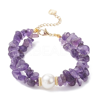Natural Amethyst Chip Beaded Bracelets for Women BJEW-JB12306-01-1