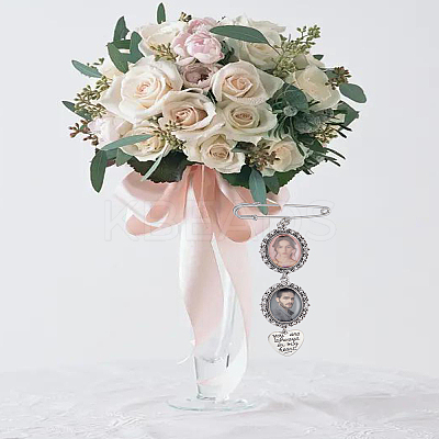 Oval Alloy & Iron Flower Bouquet Photo Hangings Brooches Making Kits JEWB-LP00001-1