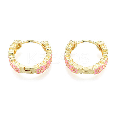 Enamel Plum Blossom Hoop Earrings EJEW-N011-107-1