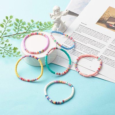 Handmade Polymer Clay Heishi Beads Stretch Bracelet BJEW-JB07351-1