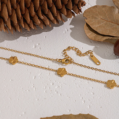 304 Stainless Steel Flower Link Chain Necklaces for Women BR4750-1