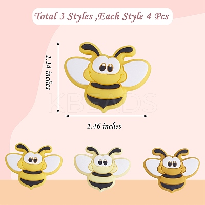 12Pcs 3 Colors Bees Silicone Focal Beads JX658A-1