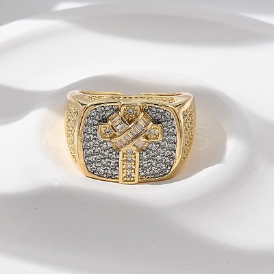 Brass Micro Pave Clear Cubic Zirconia Cuff Rings for Women RJEW-U041-06G-1