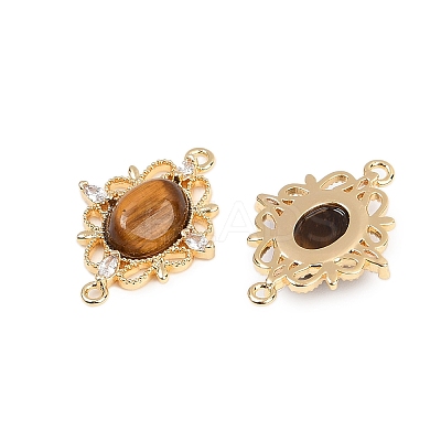 Natural Tiger Eye Oval Connector Charms KK-P302-24G-1