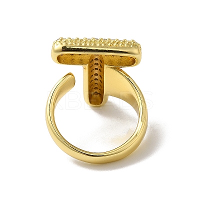 Letter Brass Micro Pave Clear Cubic Zirconia Open Cuff Ring for Women RJEW-N046-03T-G-1