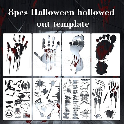 8Pcs Halloween Footproot Handprint PET Painting Stencils LS-DIY-D001-07-1