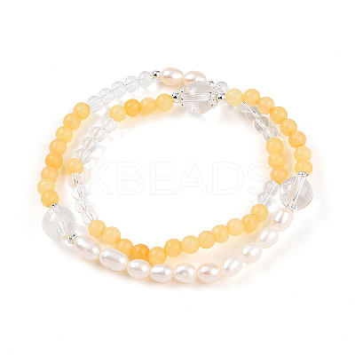 Round Natural Fresh Water Pearl & Quartz Crystal Beaded Wrap Bracelets for Women BJEW-T022-11-1
