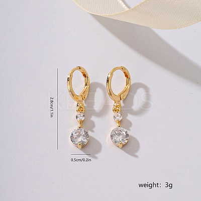 Elegant French Style Brass Pave Clear Cubic Zirconia Flat Round Hoop Earrings KO2254-2-1