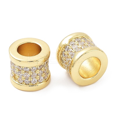 Rack Plating Brass Micro Pave Clear Cubic Zirconia European Beads KK-B076-04G-1