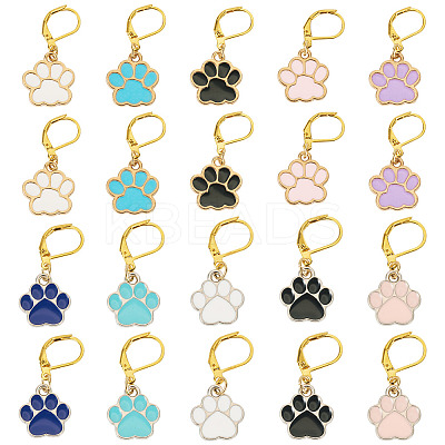20Pcs 10 Colors Paw Print Alloy Enamel Pendant Locking Stitch Markers HJEW-TAC0097-1