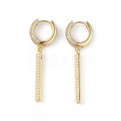 Plastic Imitation Pearl Rectangle Dangle Hoop Earrings EJEW-L234-074G-1