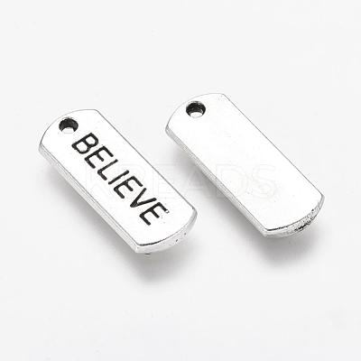 Tibetan Style Alloy Rectangle with Word Believe Pendants X-TIBEP-Q043-066-RS-1