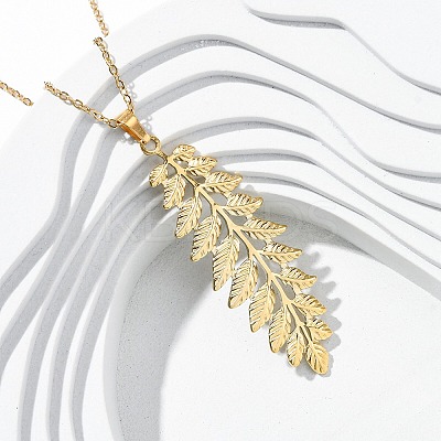 304 Stainless Steel Leaf Pendant Necklaces NJEW-H059-29B-G-1
