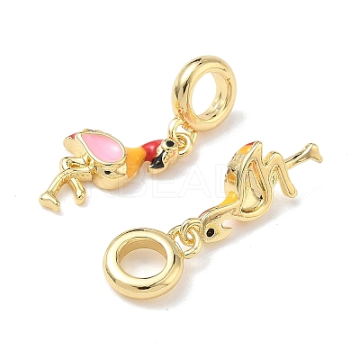 Brass Enamel Colorful Flamingo Shape European Dangle Charms KK-L256-34G-1