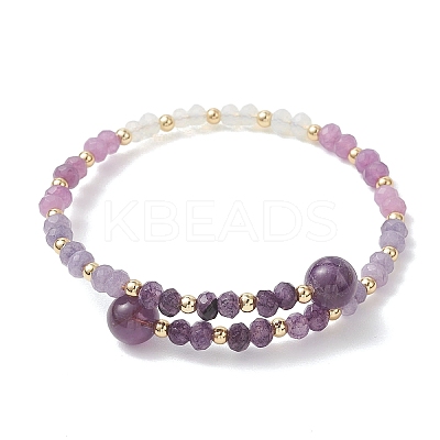 Dyed Natural Malaysia Jade & Brass Beaded Bangles for Women BJEW-JB13343-04-1