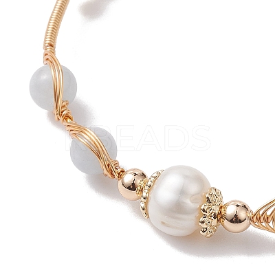 Natural Mixed Stone Round Beaded Cuff Bangle BJEW-JB10113-1