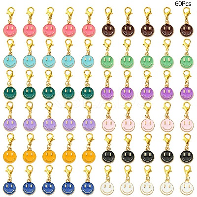 60Pcs 12 Colors Smiling Face Alloy Enamel Pendant Decoration HJEW-YW00046-1