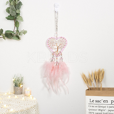 Natural Rose Quartz Heart with Tree of Life Pendant Decorations PW-WG95055-01-1